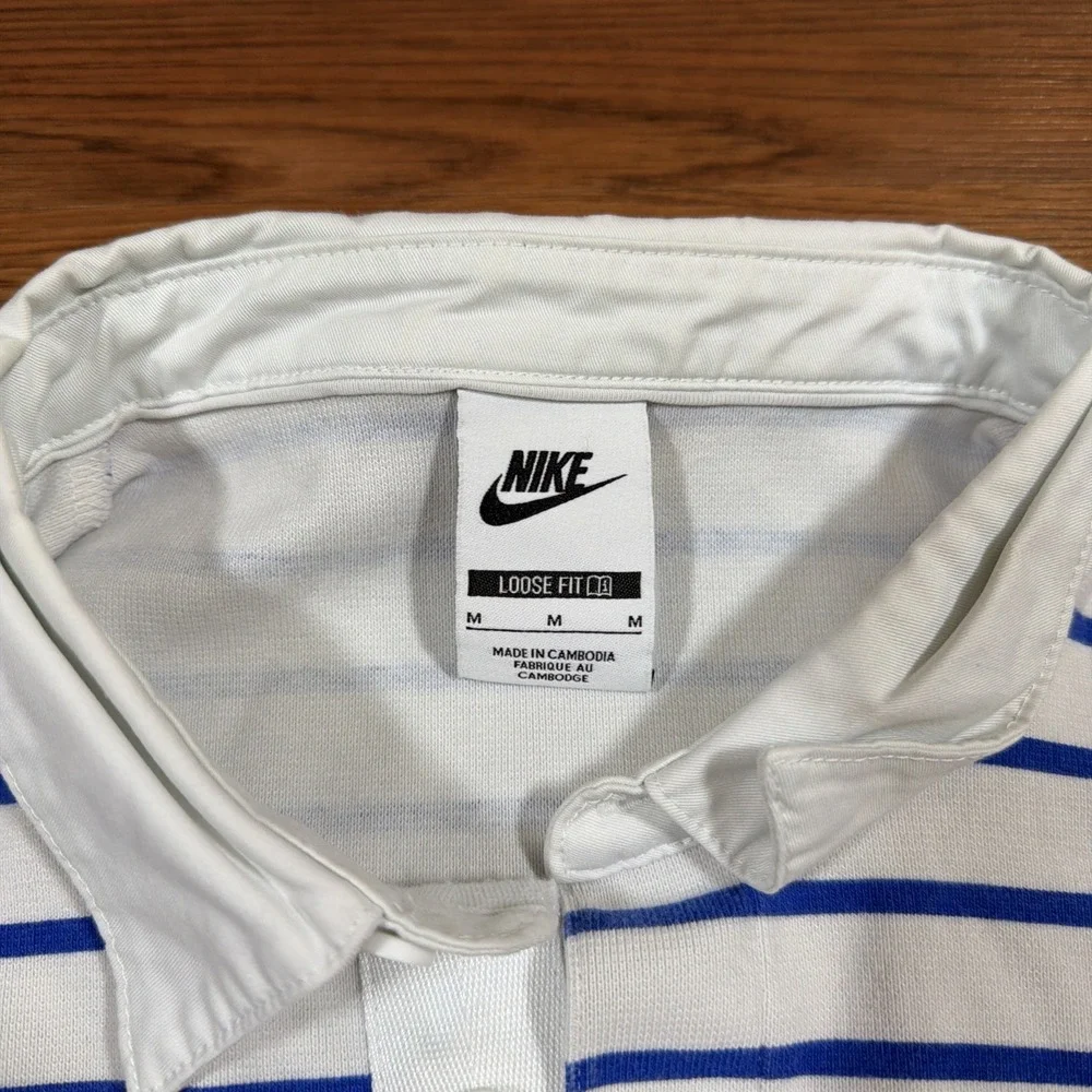 Nike France FFF Long Sleeve Rugby Shirt Jersey Striped White Blue Men's Size M